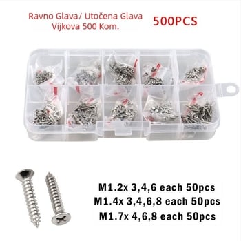 Disheng set samoreznih vijaka od nehrđajućeg čelika 304 s konusnom glavom, bijeli završni premaz, kvaliteta proizvoda 4.8