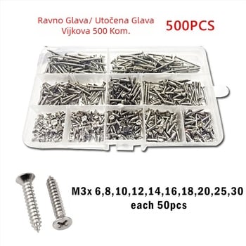 Disheng set samoreznih vijaka od nehrđajućeg čelika 304 s konusnom glavom, bijeli završni premaz, kvaliteta proizvoda 4.8