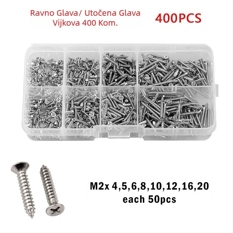 Disheng set samoreznih vijaka od nehrđajućeg čelika 304 s konusnom glavom, bijeli završni premaz, kvaliteta proizvoda 4.8