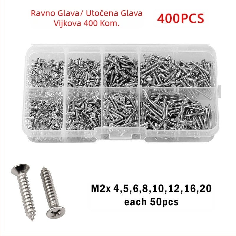 Disheng set samoreznih vijaka od nehrđajućeg čelika 304 s konusnom glavom, bijeli završni premaz, kvaliteta proizvoda 4.8