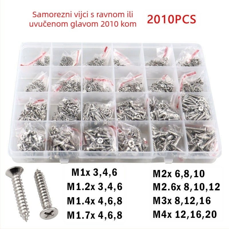 Disheng set samoreznih vijaka od nehrđajućeg čelika 304 s konusnom glavom, bijeli završni premaz, kvaliteta proizvoda 4.8