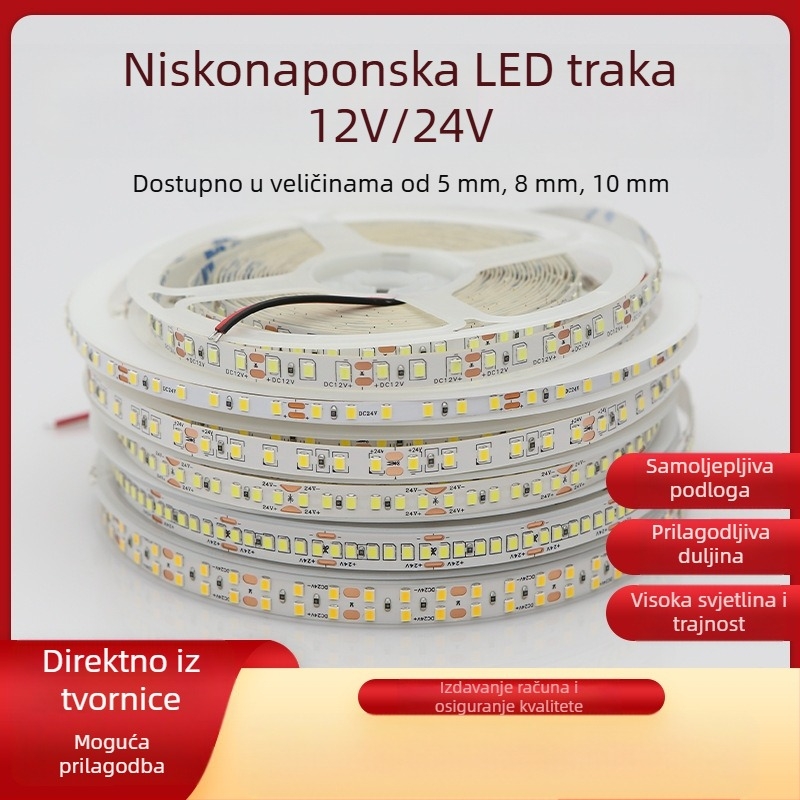 Ljepljiva LED traka, 24V, visoka svjetlost, niskim naponom, potpuno spektrum, 120 LED dioda, 8 mm, 2835 LED čestice, linearno unutarnje osvjetljenje