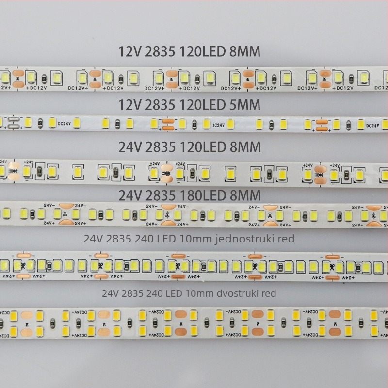 Ljepljiva LED traka, 24V, visoka svjetlost, niskim naponom, potpuno spektrum, 120 LED dioda, 8 mm, 2835 LED čestice, linearno unutarnje osvjetljenje