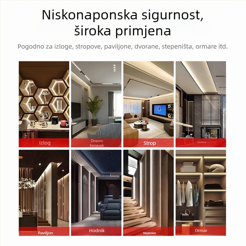 Ljepljiva LED traka, 24V, visoka svjetlost, niskim naponom, potpuno spektrum, 120 LED dioda, 8 mm, 2835 LED čestice, linearno unutarnje osvjetljenje