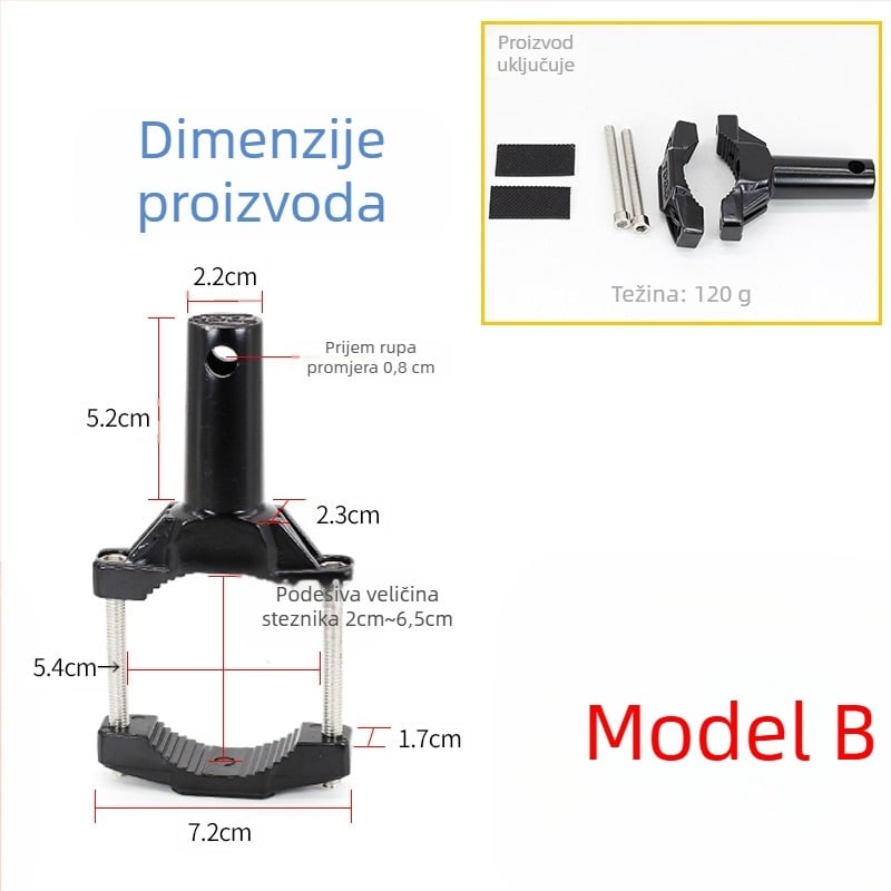 Okvir za montažu svjetla na motocikl s proširenjem nosača, steznom za cijev i držačem lampe za prednji blatnik
