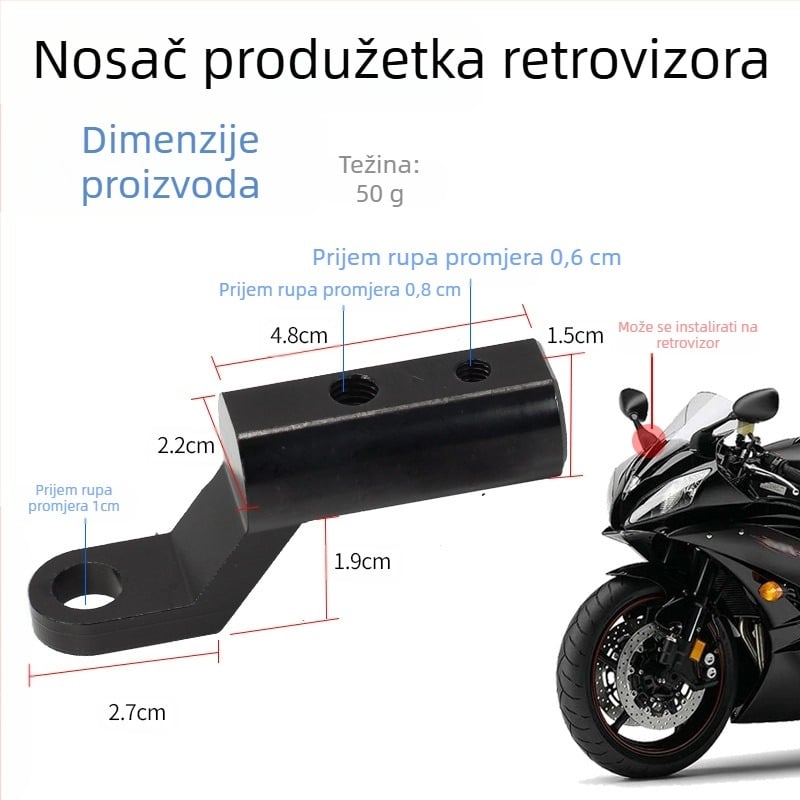 Okvir za montažu svjetla na motocikl s proširenjem nosača, steznom za cijev i držačem lampe za prednji blatnik