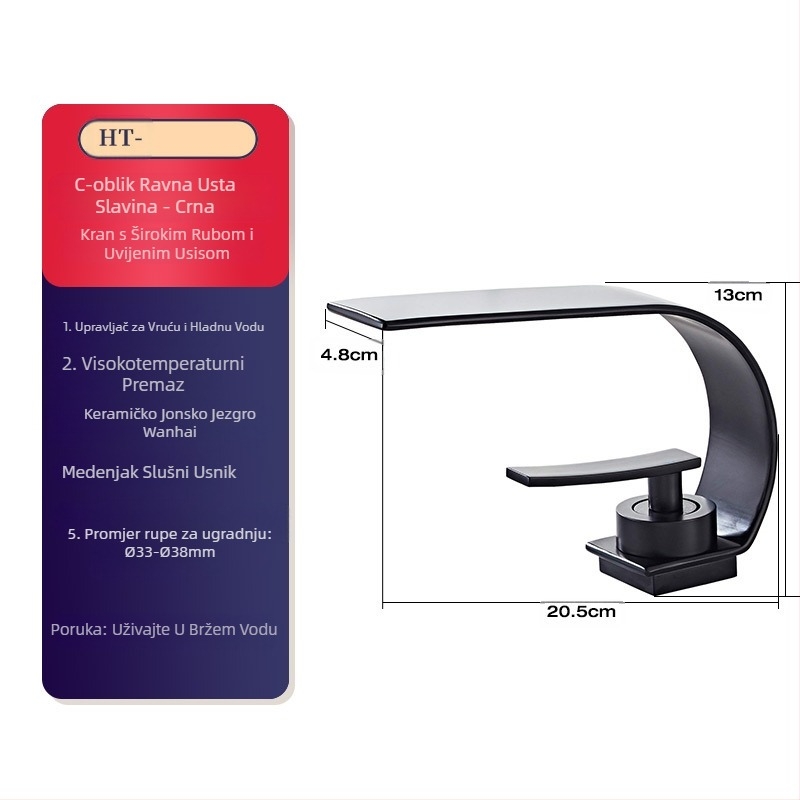 Bakreni miješajući mješač za umivaonik, pločasta ugradnja, miješanje toplom i hladnom vodom, keramički jezgreni ventil, 0–80 °C, promjer sjedala 35 mm