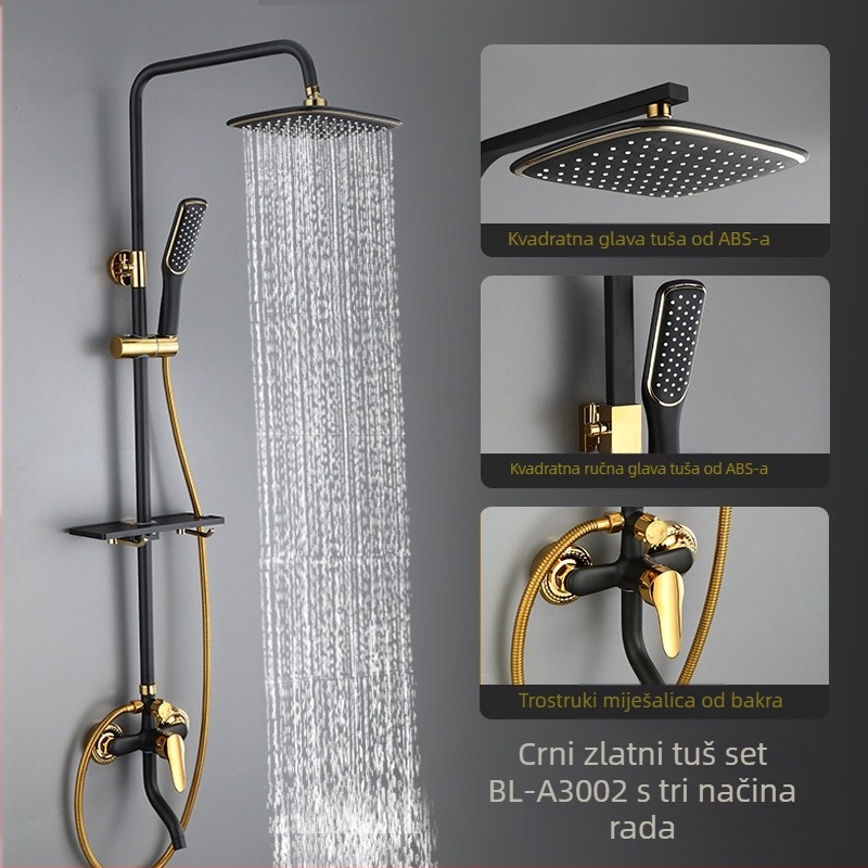 Tuš set s tijelom od mesinga, ugradnja u zid, kontrola temperature s digitalnim zaslonom, konstantna temperatura, model KABEI-JS61