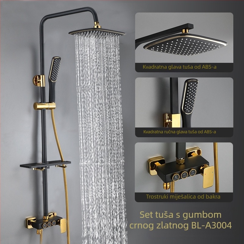 Tuš set s tijelom od mesinga, ugradnja u zid, kontrola temperature s digitalnim zaslonom, konstantna temperatura, model KABEI-JS61