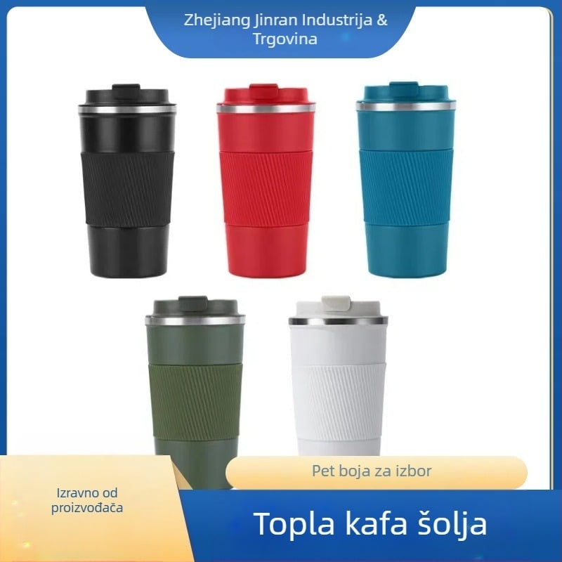 Putna izolirana šalica za kavu s poklopcem — protur curenja; vakuumska izolacija 0–6 h; unutarnja 304 SS, vanjska 201 SS; visoka kapacitet