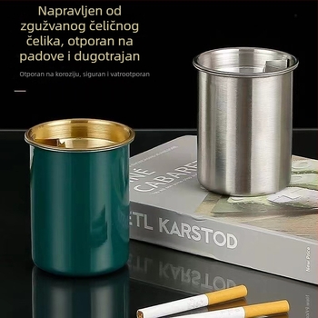 Nerđajući čelični pepeljara s poklopcem, oblik lijevke – za dom i ured, sprječava rasipanje pepela