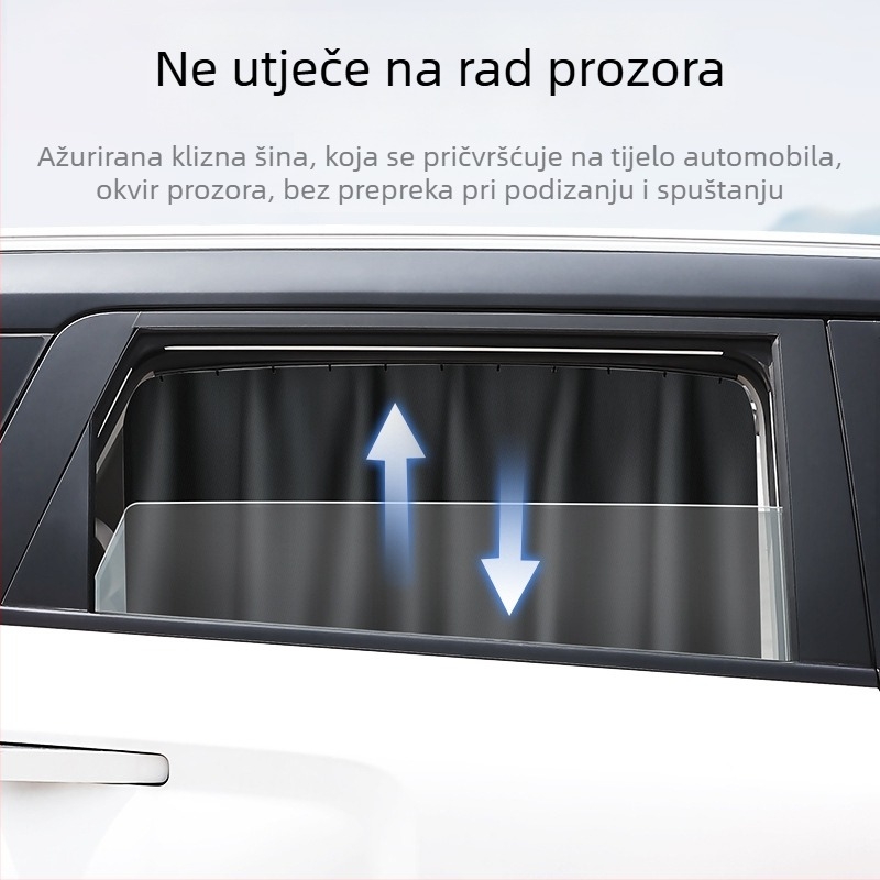 Zavjesa za stražnje bočne prozore automobila s tračnicom, neprozirna poliester tkanina, univerzalna prilagodba, viseći tip