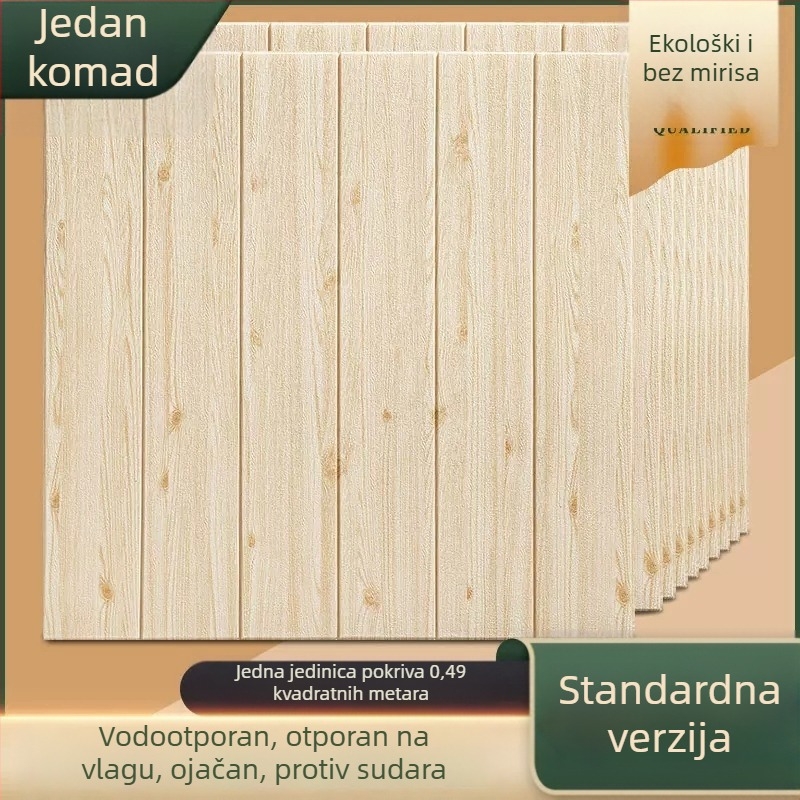 3D samoljepljiva zidna naljepnica, XPE pjena jezgro, drvena tekstura, kvadratni uzorak, pozadina dnevnog boravka