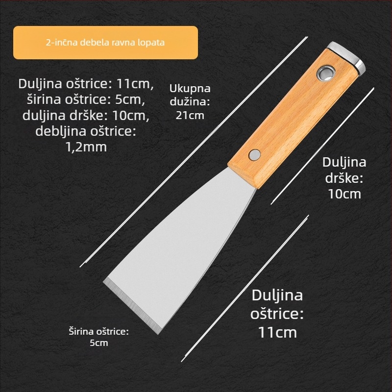 Japanski stil debeli nož za špachtanje od nehrđajućeg čelika, drška od bukovine, tip plosnoga noža, za kućnu dekoraciju i čišćenje podova
