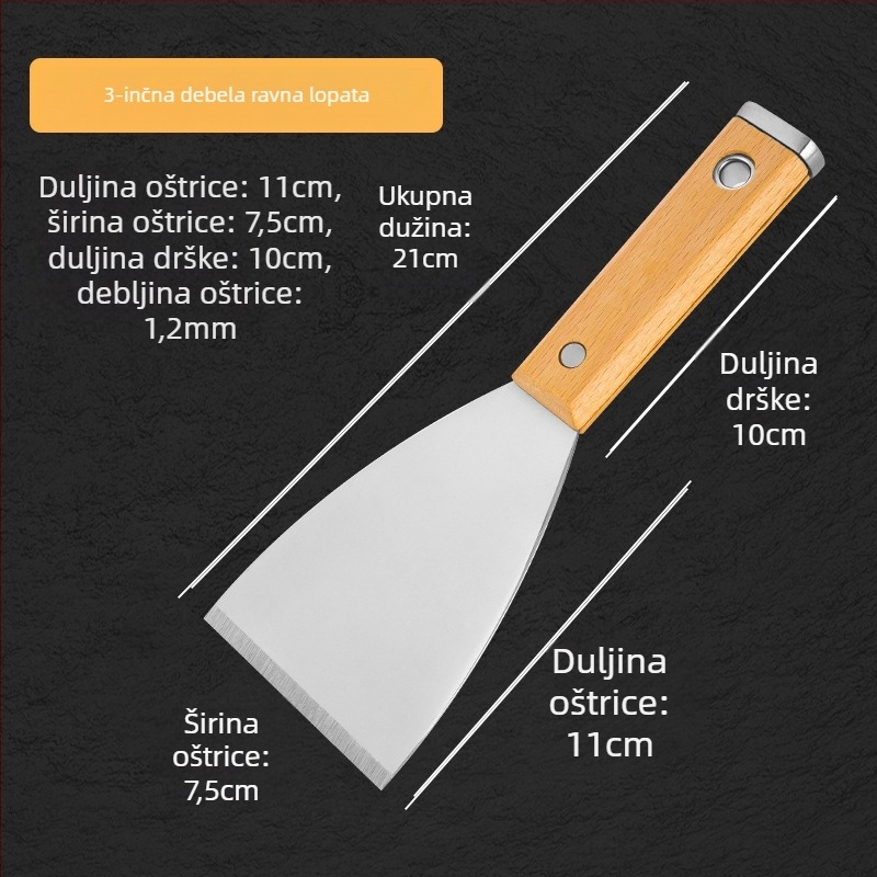 Japanski stil debeli nož za špachtanje od nehrđajućeg čelika, drška od bukovine, tip plosnoga noža, za kućnu dekoraciju i čišćenje podova