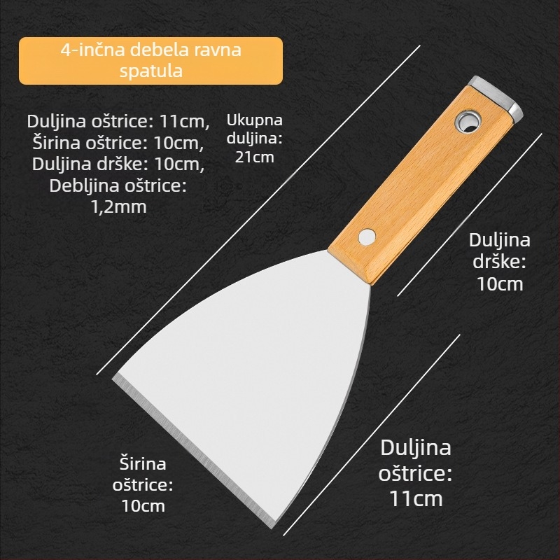 Japanski stil debeli nož za špachtanje od nehrđajućeg čelika, drška od bukovine, tip plosnoga noža, za kućnu dekoraciju i čišćenje podova