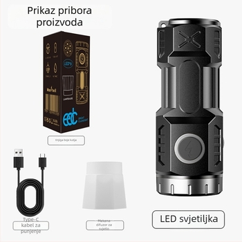 TANJE ABS LED baterijska svjetiljka s ugrađenom 14500 litijskom baterijom, Type-C punjenje, 360° rotacija, domet 200–500 m