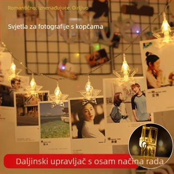 LED niz za fotografije – romantična dekoracija spavaće sobe, šarene trepereće svjetiljke uz klipse u obliku zvijezde