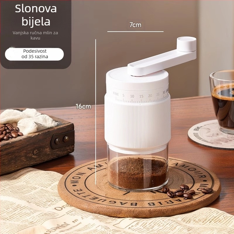 Ručni mlin za kavu s ručnim pogonom za kućnu upotrebu – moderan minimalistički dizajn, prilagodljivo preradi