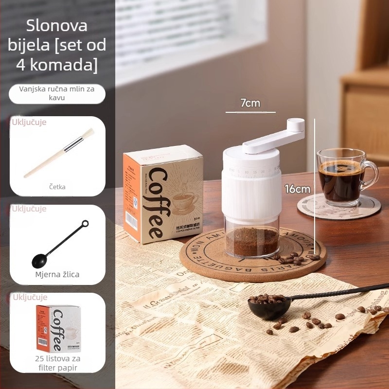 Ručni mlin za kavu s ručnim pogonom za kućnu upotrebu – moderan minimalistički dizajn, prilagodljivo preradi