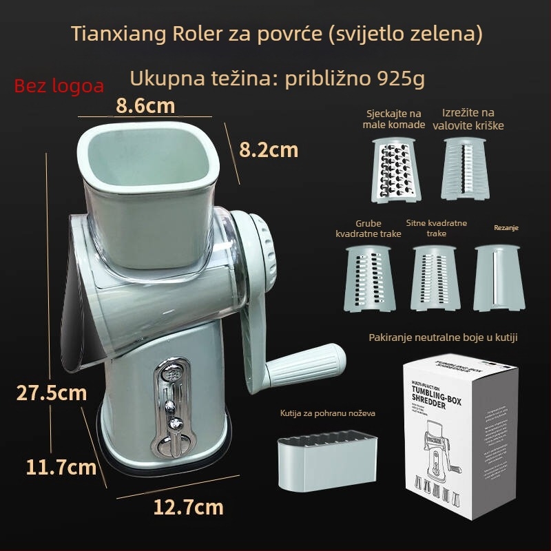 Višenamjenski ručni rezač za povrće s funkcijama rezanja na ploške i ribanja (materijal: PC+ABS, 304/430 nehrđajući čelik, 420J2, PP; za kućnu i komercijalnu upotrebu)