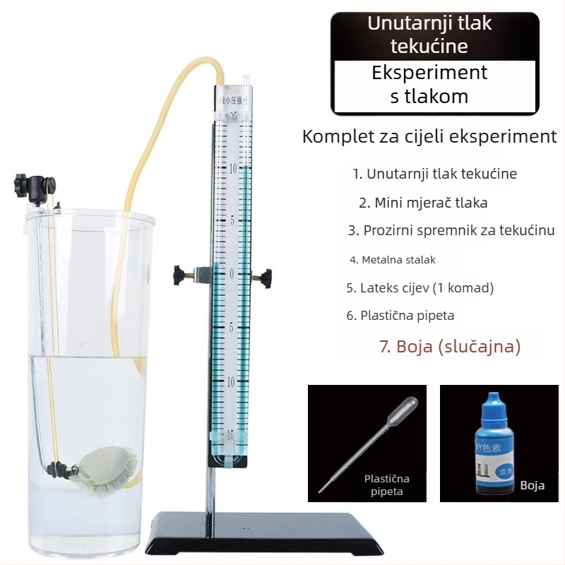 Nastavna pomagala: Set za eksperiment tlaka tekućine, prozirni spremnik, za fiziku u gimnaziji, unutarnja uporaba, materijal metaloplastika