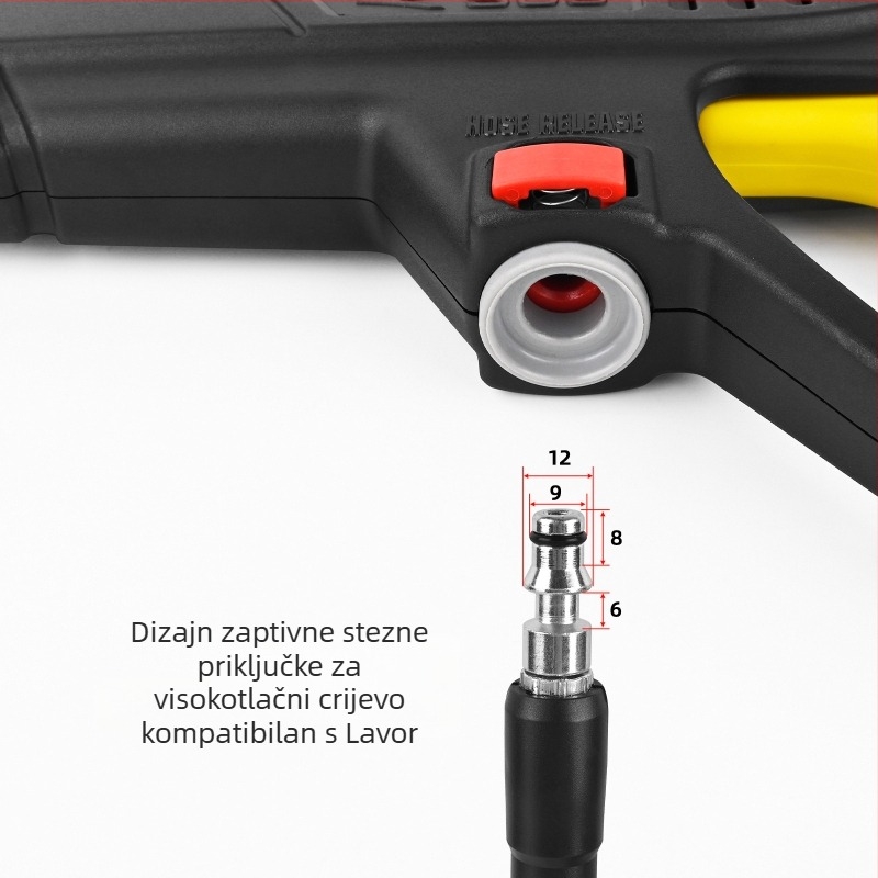 Visokotlačni pištolj za pranje automobila, glava i držač od inženjerskih plastika, doseg prskanja 2 m, tlak vode 160 bar / 2320 psi