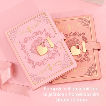 Bilježnica s zaključavanjem lozinkom, srcolik zatvarač, umjetna koža, 128 stranica, papir 100 g/m²