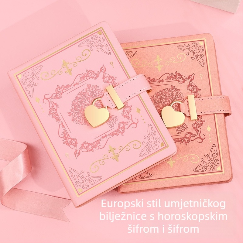 Bilježnica s zaključavanjem lozinkom, srcolik zatvarač, umjetna koža, 128 stranica, papir 100 g/m²