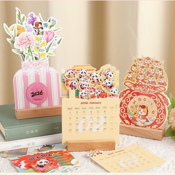 Drveni okvir stolni kalendar, sladak kreativni mini stolni kalendar, tvrdo uvez, tisak loga, dizajnerska šablona uključena