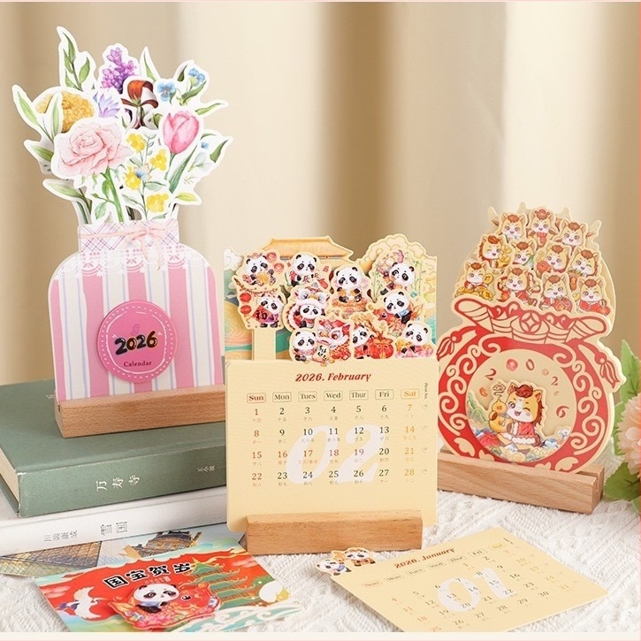 Drveni okvir stolni kalendar, sladak kreativni mini stolni kalendar, tvrdo uvez, tisak loga, dizajnerska šablona uključena