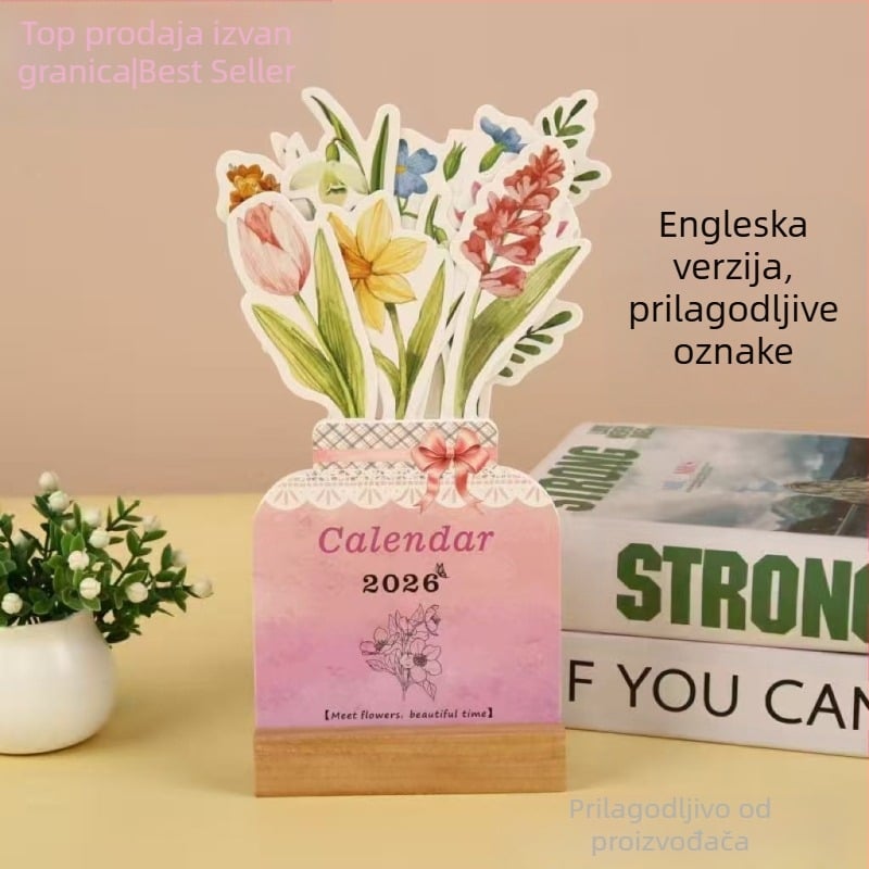 Drveni okvir stolni kalendar, sladak kreativni mini stolni kalendar, tvrdo uvez, tisak loga, dizajnerska šablona uključena