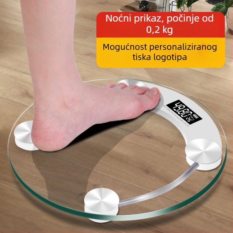 Okrugla kućna pametna elektronička vaga za zdravlje, ploča od kaljenog stakla, napajanje baterijom, model 2003A-28, BORO/Baolan
