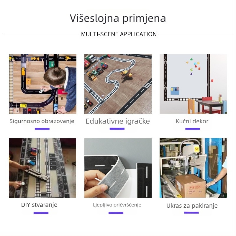 Papirnata traka s dizajnom cesta i željeznice za DIY – automobili i vlakovi, zakrivljene naljepnice; model YS3, podloga: papir, debljina: 80 μm, pogodna za pakiranje darova, ukrašavanje knjiga, ručni radovi
