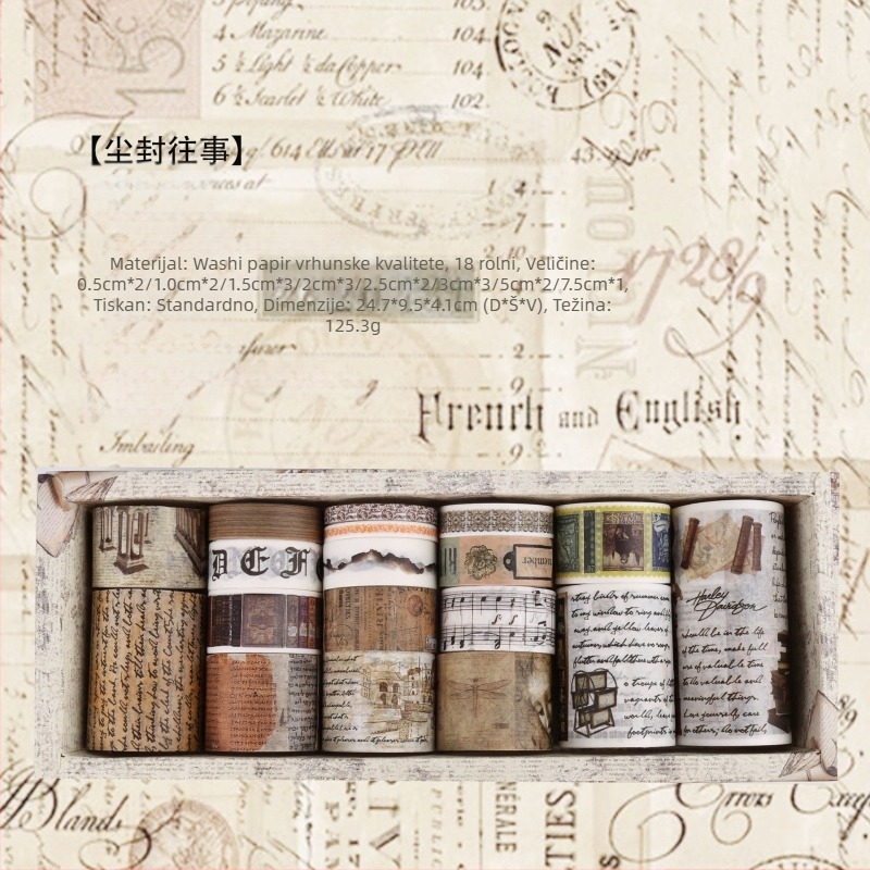 Yue Lu dekorativni papirnate trake set za retro dnevnik i scrapbooking – 18 rolni, podloga: papir, namjena: univerzalna, Uvoz: Ne, Poklon: Ne