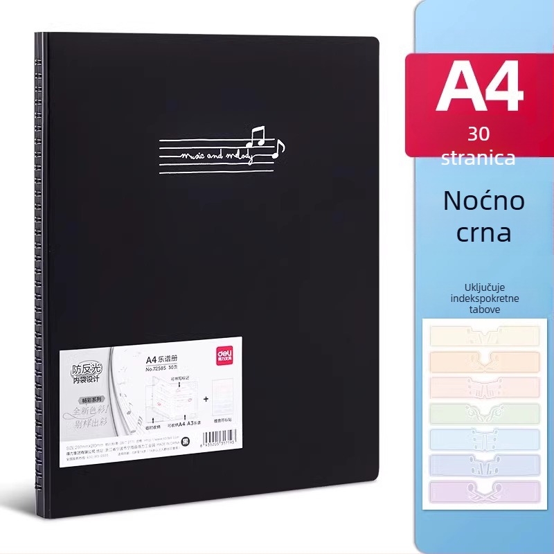 Deli mapa za note, PP materijal, prozirne umetke, zamjenjiva mapa za partiture