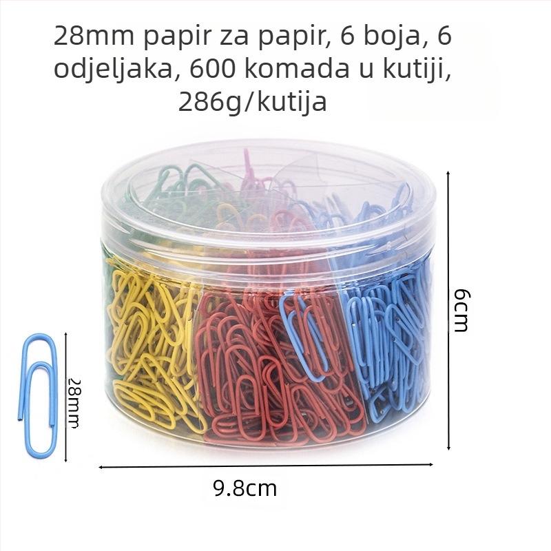 Kovinske klamerice za papir s plastičnim premazom, cilindrična ambalaža sa šest odjeljka, model 6T-1/6T-2/6T-3