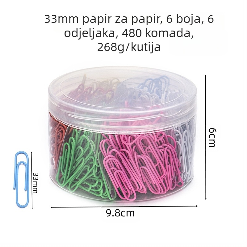 Kovinske klamerice za papir s plastičnim premazom, cilindrična ambalaža sa šest odjeljka, model 6T-1/6T-2/6T-3
