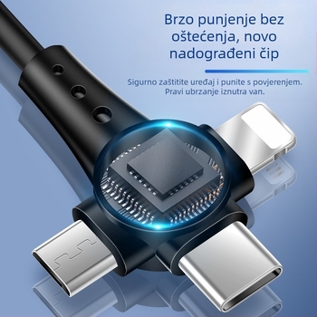 3-u-1 kabl za prijenos podataka i brzo punjenje s Lightning/Micro USB/USB-C, dužina 1,5 m, maksimalna snaga 120 W, materijal TPE