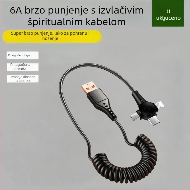 3-u-1 kabl za prijenos podataka i brzo punjenje s Lightning/Micro USB/USB-C, dužina 1,5 m, maksimalna snaga 120 W, materijal TPE