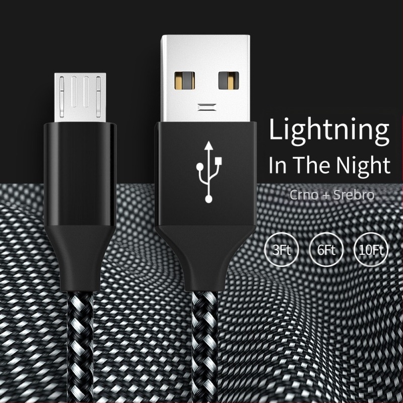 Prilagođeni Android V8 brzi punjački Micro USB kabel za prijenos podataka, pleteni USB kabel od aluminijske legure