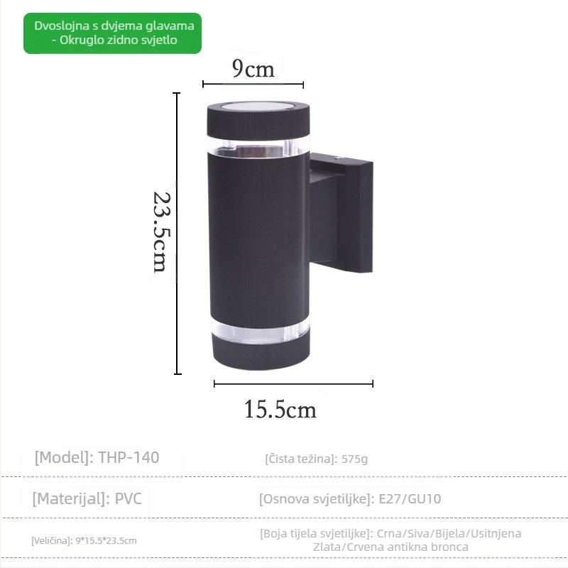 Vanjska zidna svjetiljka s plastičnim kućištem, IP55 zaštita, 2 LED diode, napajanje 110-220V