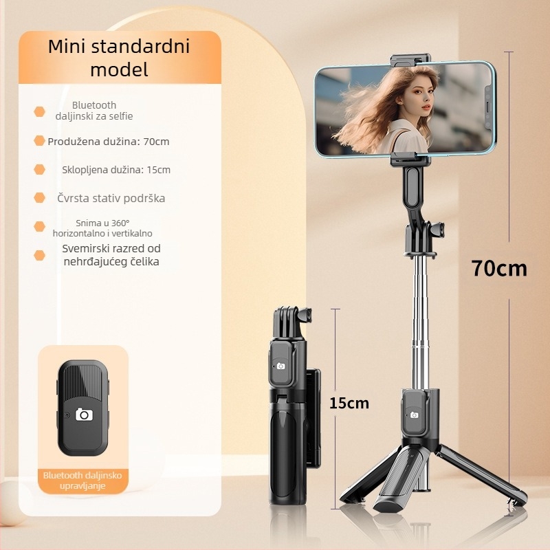 Perfect Shot Mini Selfie Stick s Bluetooth daljinskim upravljanjem, prijenosni držač za telefon i podni stativ | Materijal ABS + nehrđajući čelik