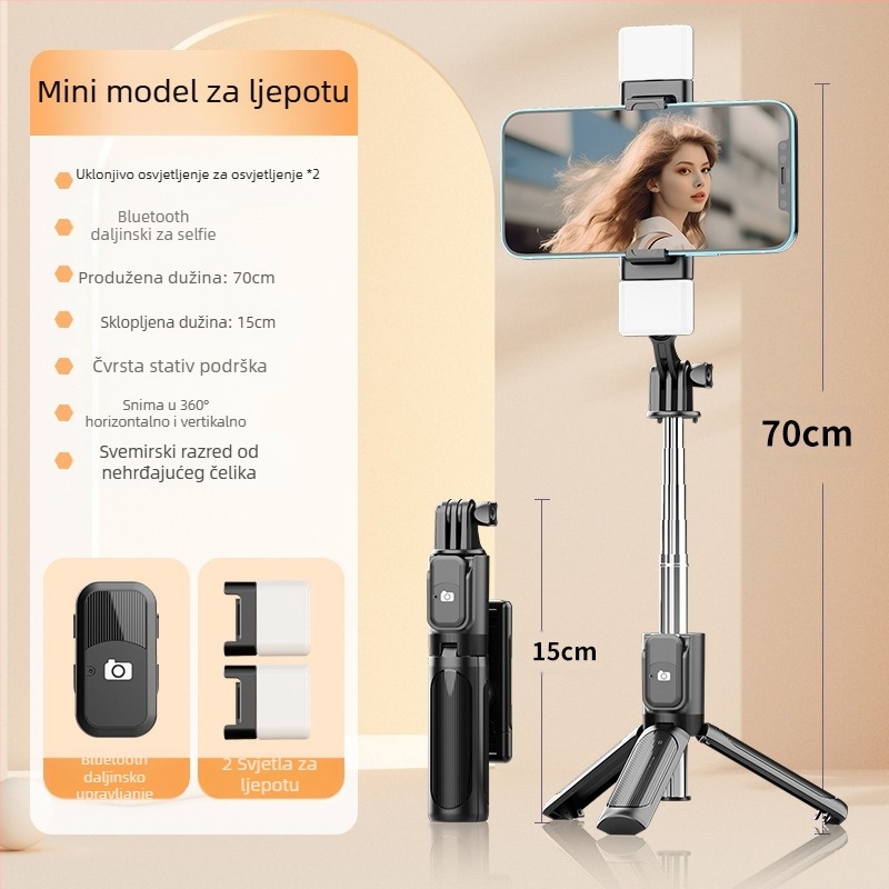 Perfect Shot Mini Selfie Stick s Bluetooth daljinskim upravljanjem, prijenosni držač za telefon i podni stativ | Materijal ABS + nehrđajući čelik