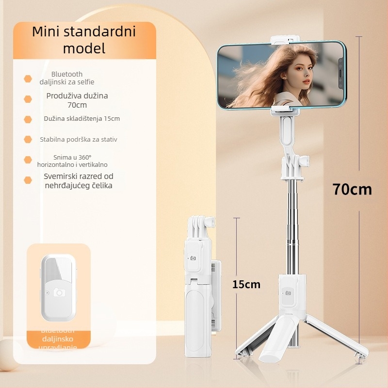 Perfect Shot Mini Selfie Stick s Bluetooth daljinskim upravljanjem, prijenosni držač za telefon i podni stativ | Materijal ABS + nehrđajući čelik