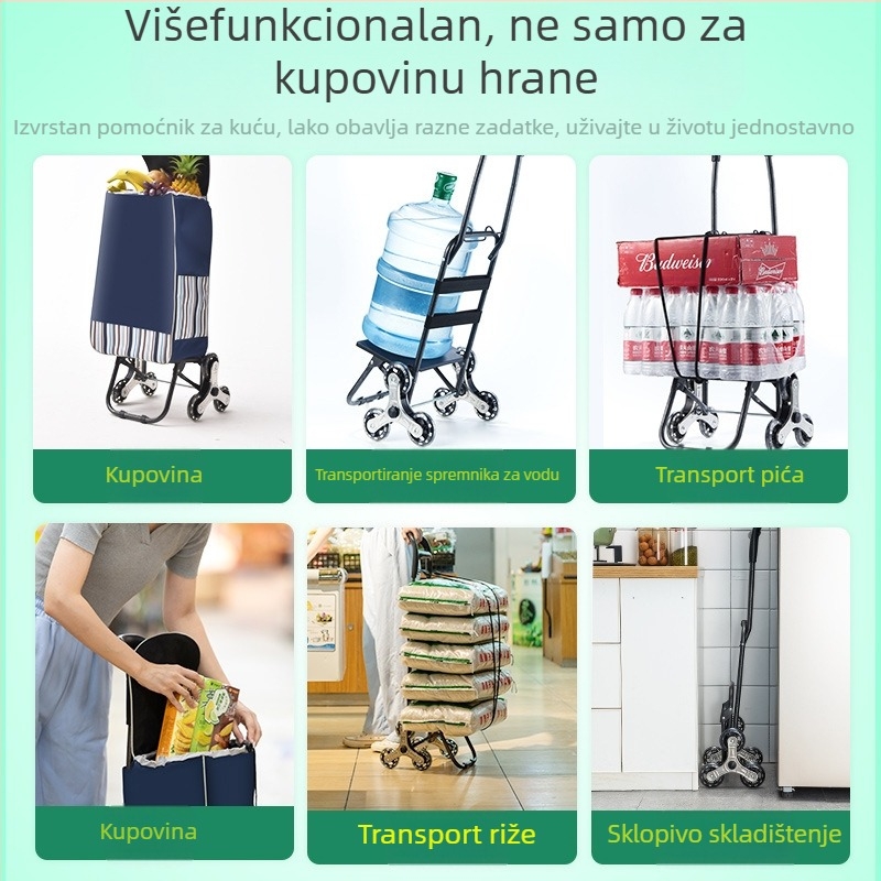 Sklopiva kolica za kupovinu, prijenosna ručna kolica s platnenim tijelom, otisak logotipa i prilagođavanje (~2 kg)