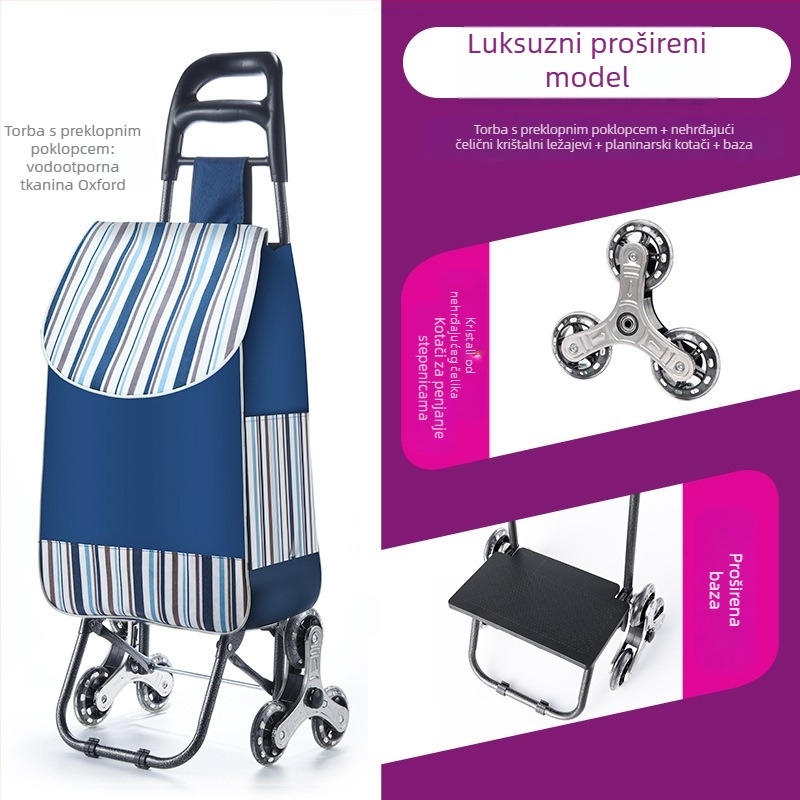 Sklopiva kolica za kupovinu, prijenosna ručna kolica s platnenim tijelom, otisak logotipa i prilagođavanje (~2 kg)