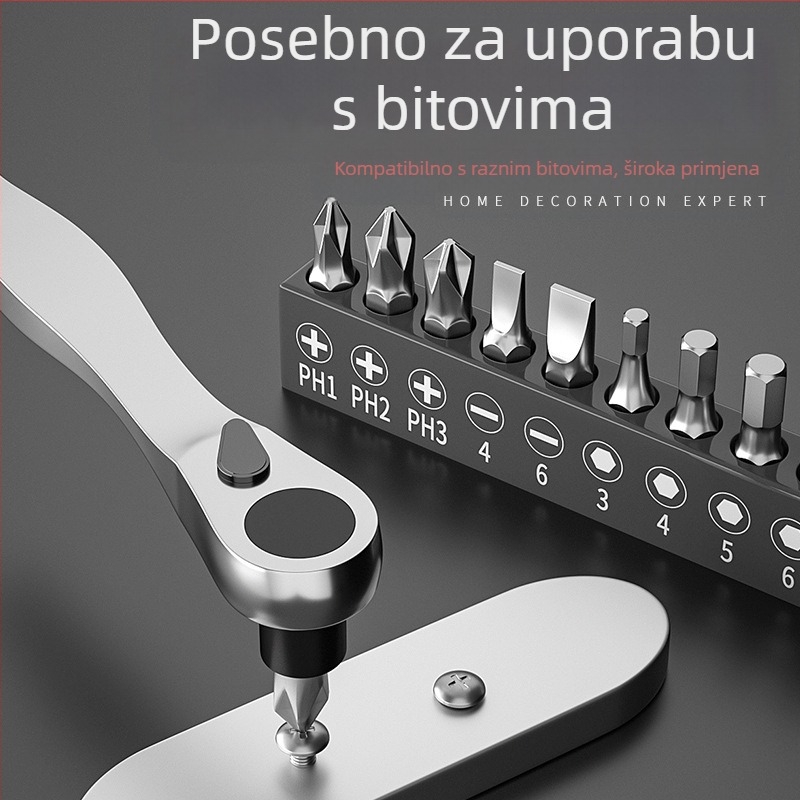 Fengwick set hex socket bitova za odvijač s ručnim mehanizmom – krom-vanadij čelik, polirani završetak, uključuje mini ručnu glavu