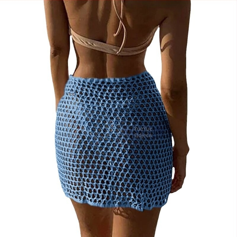 Ženska plaža wrap suknja s remenčićem i proreznim detaljima, bez uzorka, poliester tkanina 110 g, podstava 100% poliester; pogodna za plažu, fitness i plivanje.