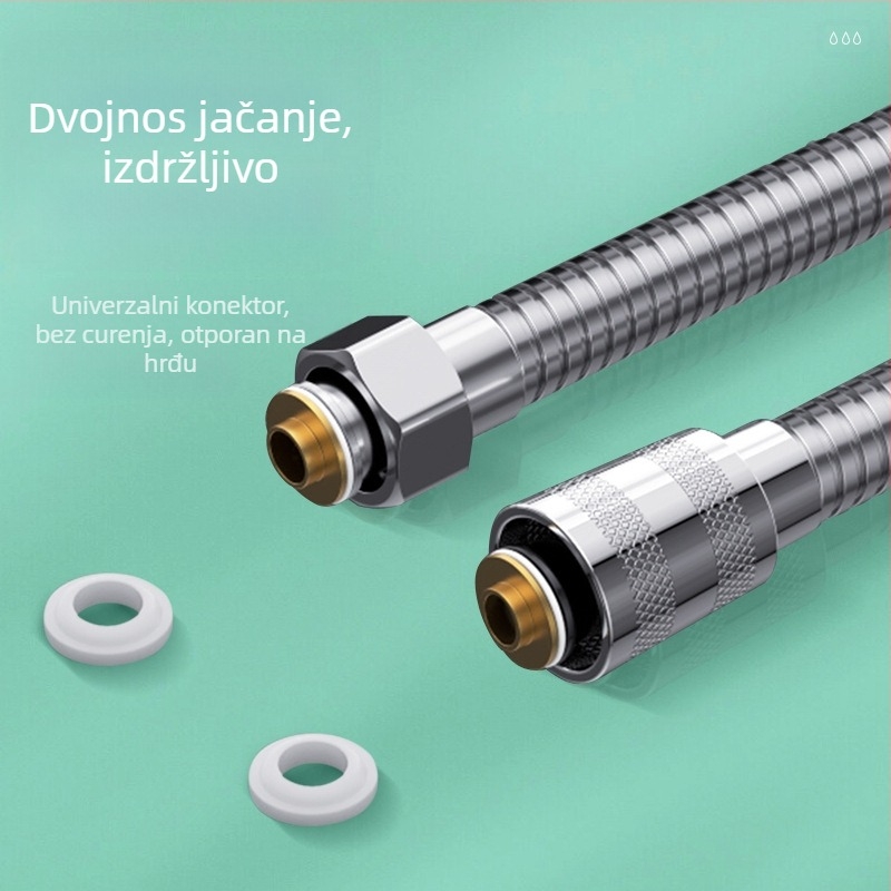 Tuš cijev, model: tuš cijev, materijal: nehrđajući čelik + metal, montaža: navojna, nazivni tlak: 6 MPa, radna temperatura: 0–80 °C